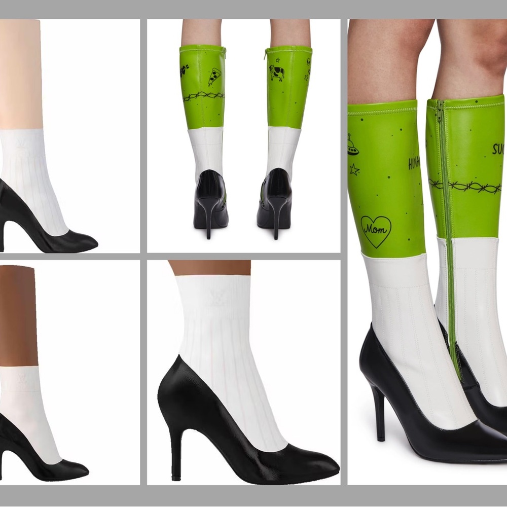 Green & White Graphic Knee Boot Socks 9